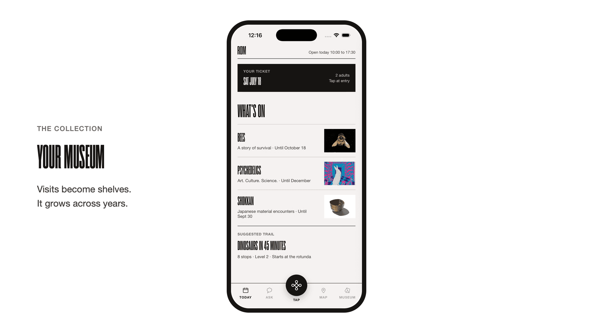My museum: a growing collection of saved objects, organized by visit